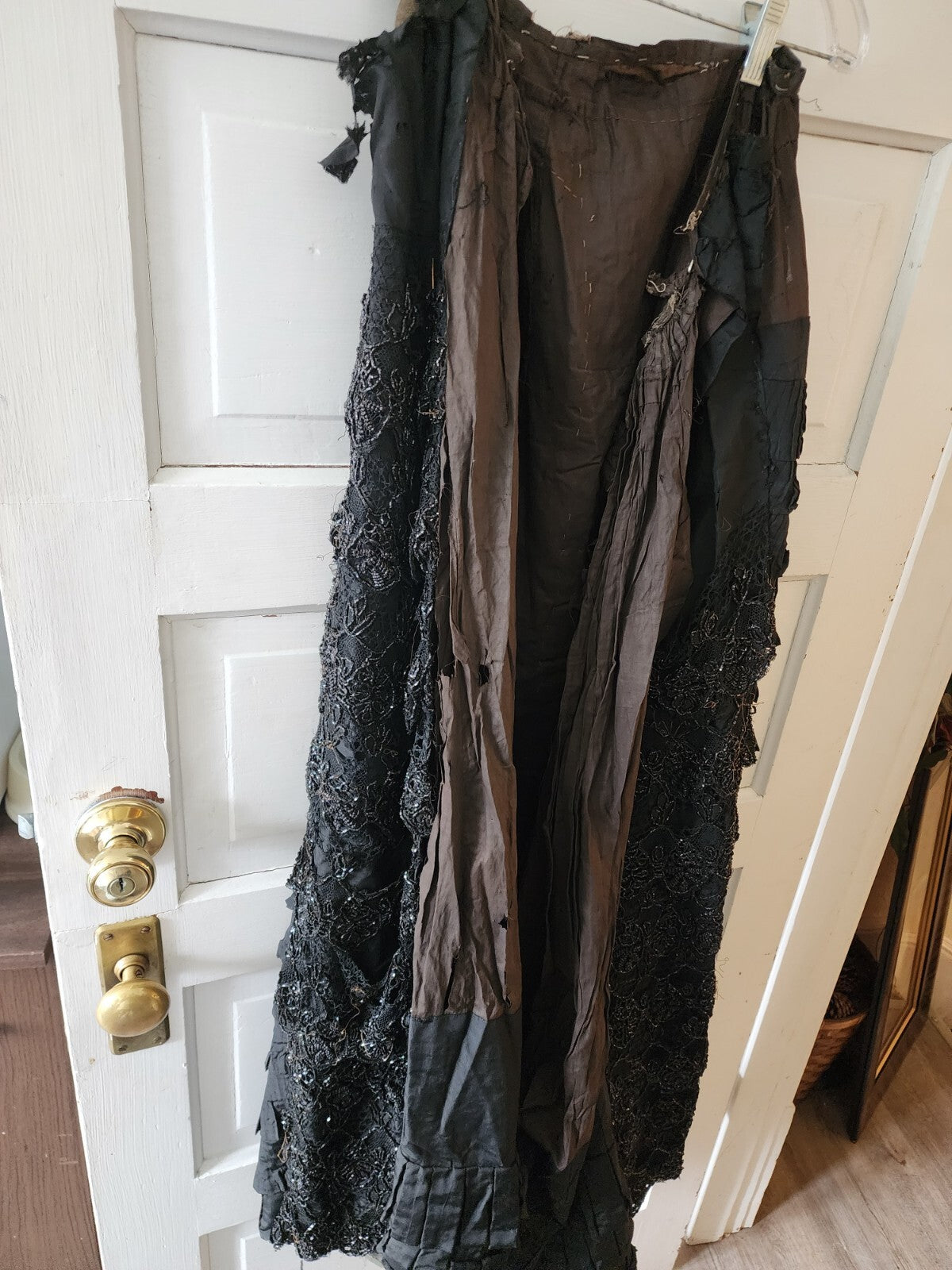Edwardian Antique Full Long Beaded Skirt Black Silk/Taffeta