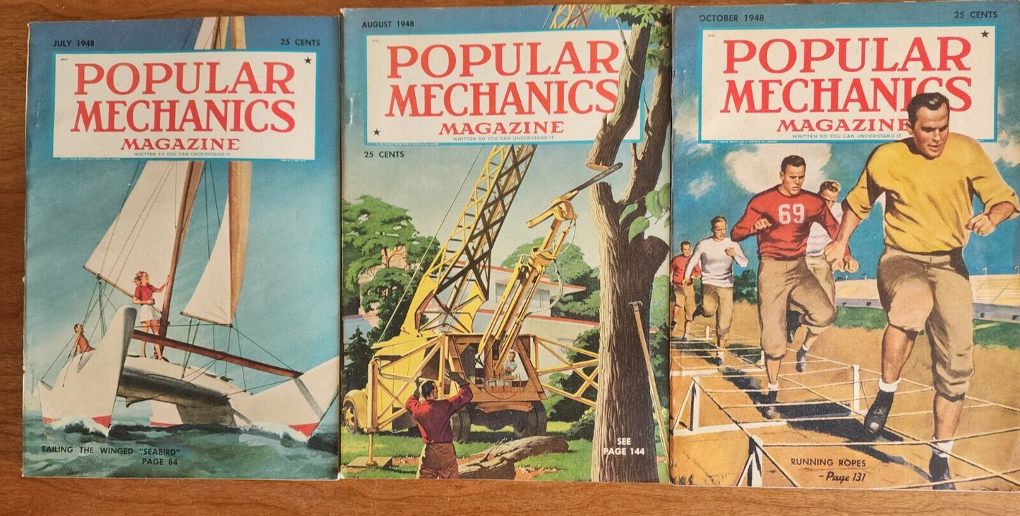 Lot of 3 Popular Mechanics Magazines 1948 Issues