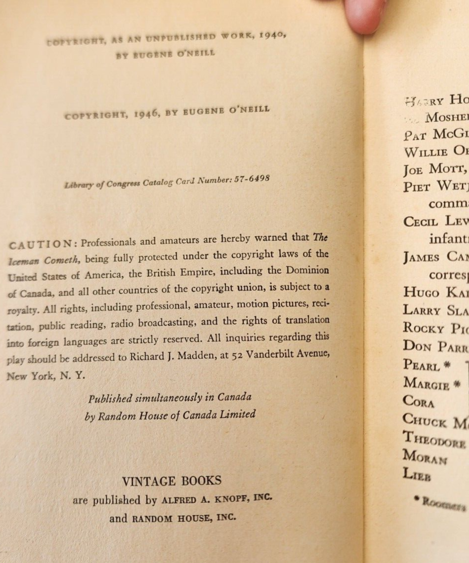 The Iceman Cometh by Eugene O'Neill, 1957 Vintage Paperback, Nobel Prize