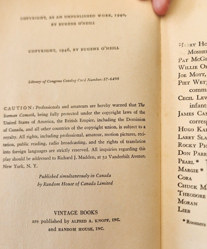 The Iceman Cometh by Eugene O'Neill, 1957 Vintage Paperback, Nobel Prize