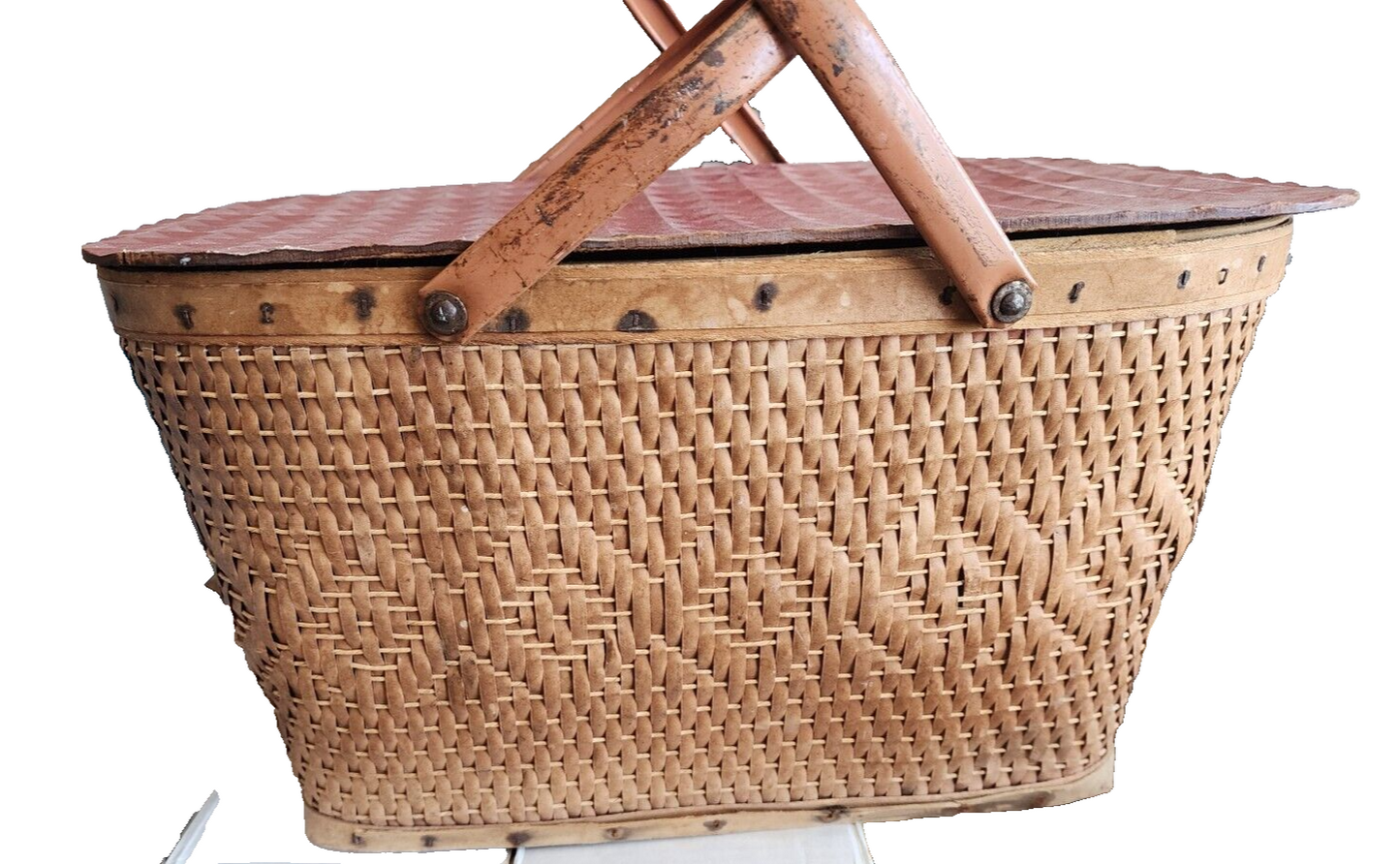 Large Wicker picnic basket 20" Vintage Wood big brown storage