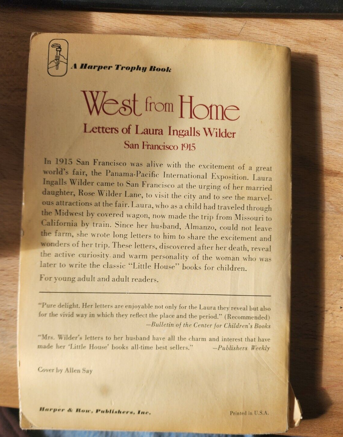 West from Home Letters of Laura Ingalls Wilder Vintage Paperback 1976