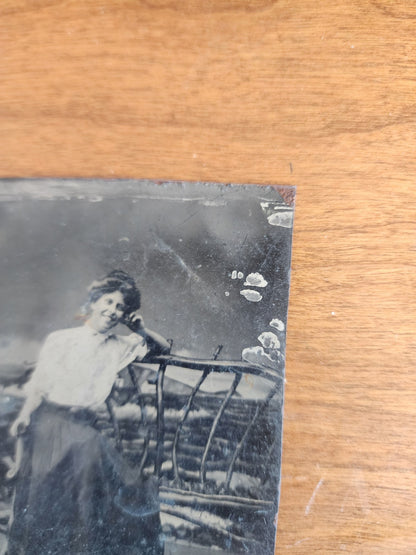 Antique Tintype Photo Portrait Lady by the Sea