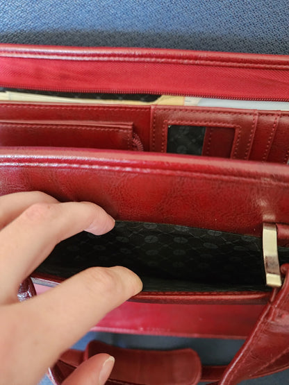 Foray Maroon Faux Leather Briefcase Planner Laptop Bag