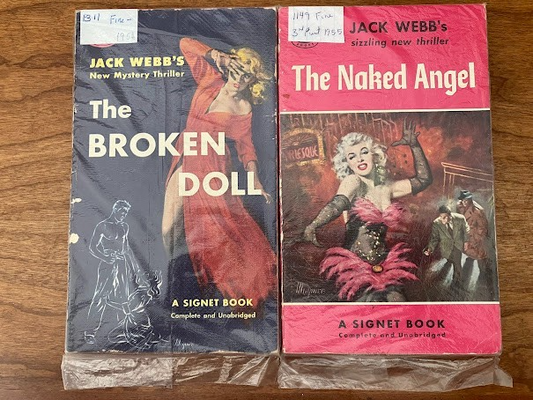 Vtg Paperbacks lot of 2 - Jack Webb's: 'The Naked Angel' & 'The Broken Doll'