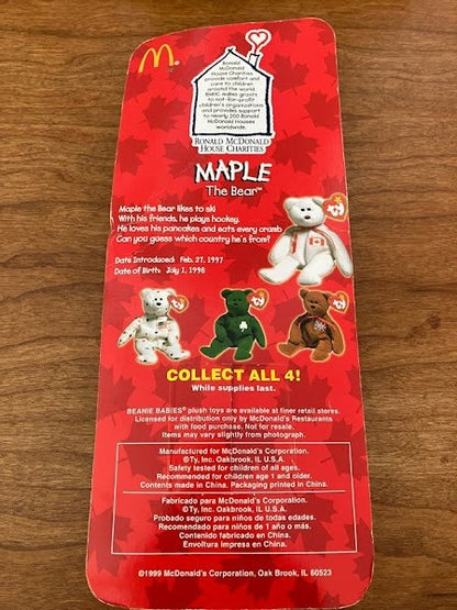 TY McDonalds Beanie Baby - Erin Maple Britannia Glory the Bear - FULL SET OF 4