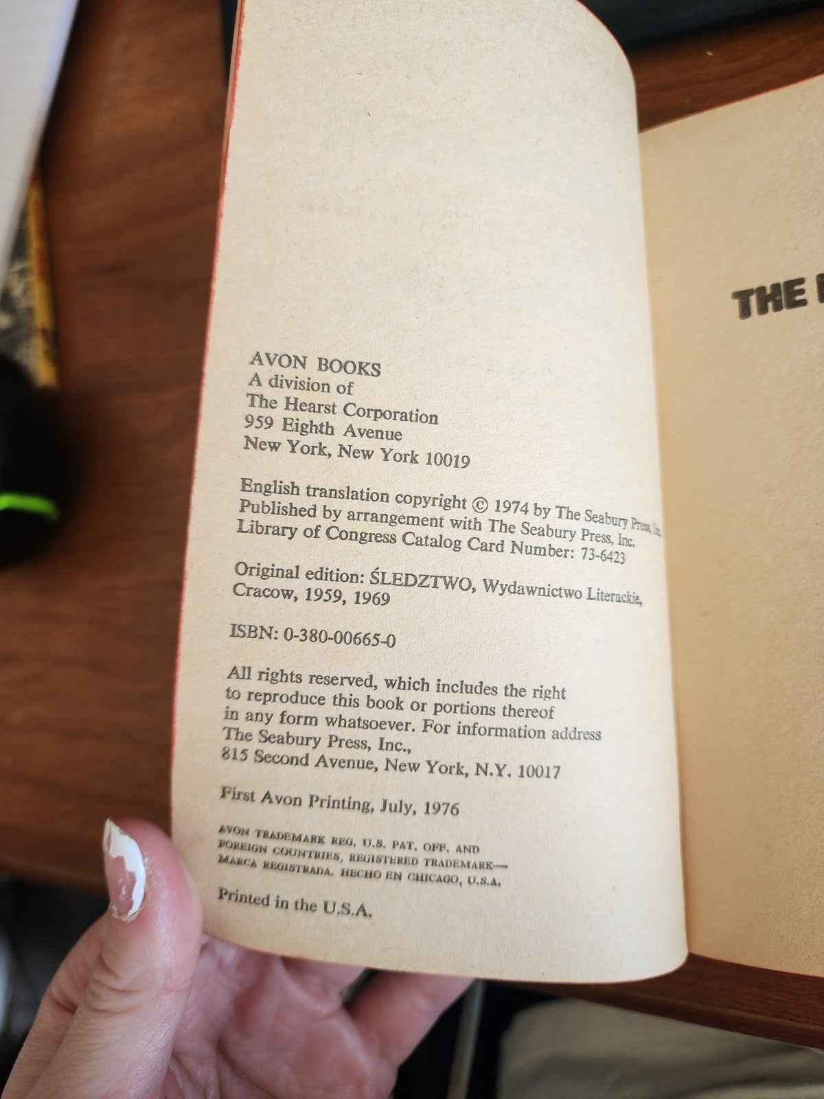 The Investigation by Stanislaw Lem - (1976) Avon Paperback 29314