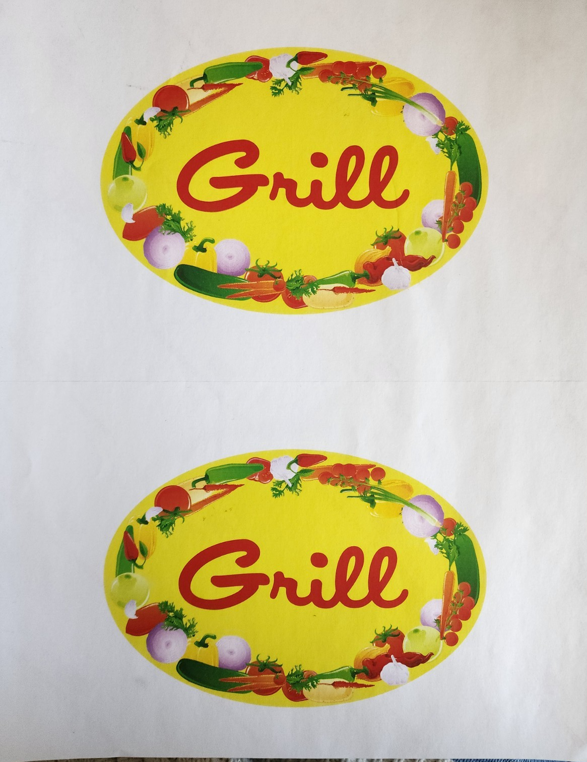 Pair of Grill Food Labels | 4" x 5.5" Inch Oval Shape