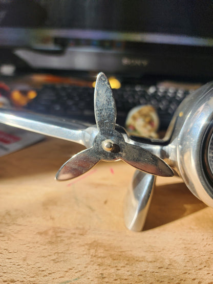 Art Deco Aluminum Airplane Desk Alarm Clock 14" Wingspan