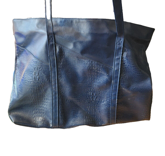 Blue Snakeskin Faux LeatherTote Bag 20 x 14