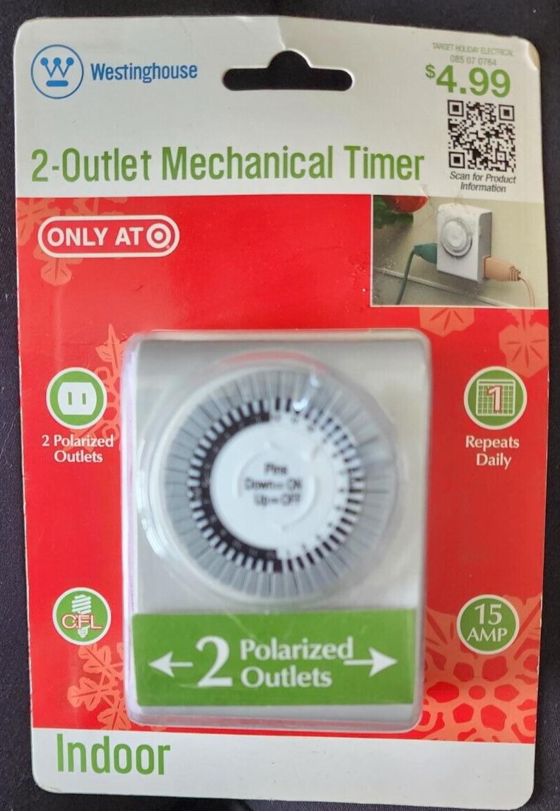 New Westinghouse 2 Polarized Outlets Mechanical Timer In Door Daily Timer