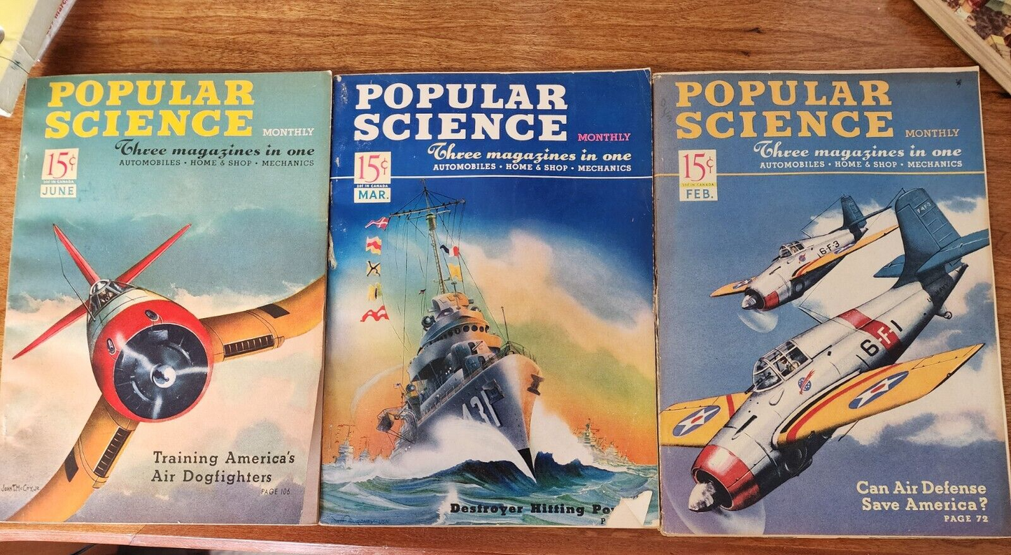 Lot of 3 Vintage Popular Mechanics Magazines 1941