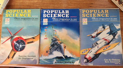 Lot of 3 Vintage Popular Mechanics Magazines 1941