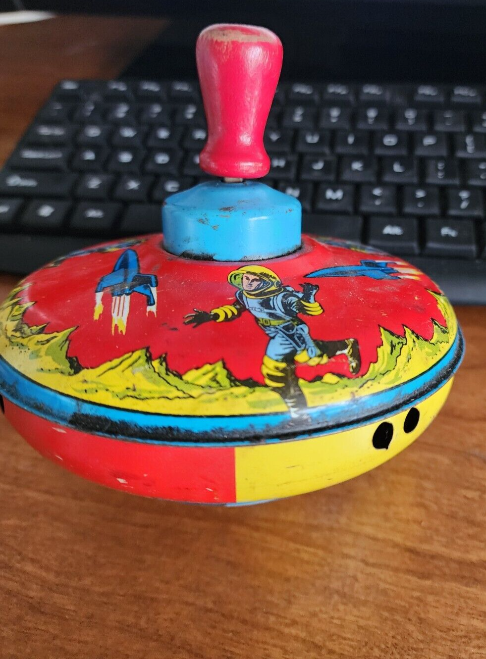 Vintage Spinning Space Top Tin Lithograph - Works!