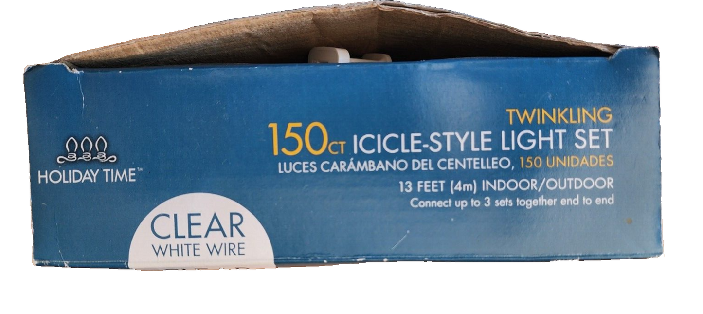 Holiday Time Twinkling Icicle Style Clear Light Set, 150ct Indoor Outdoor