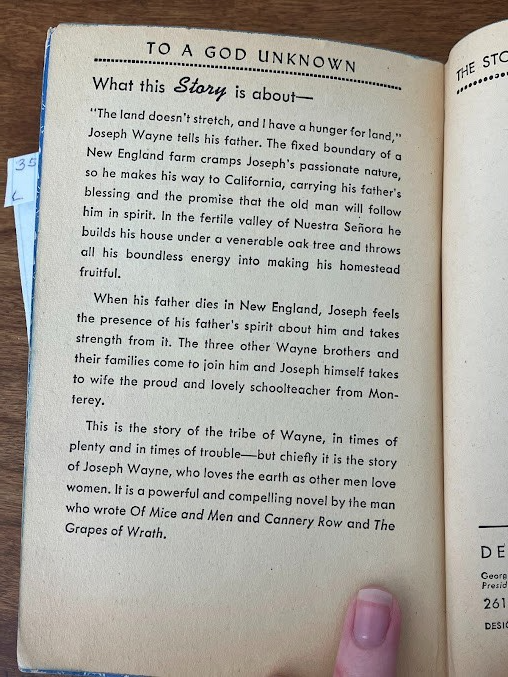 Vtg Paperback - To a God Unknown by John Steinbeck