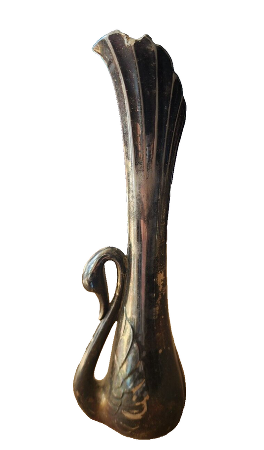Silver Plate Art Nouveau Style Swan Bud Vase