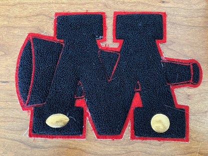 Varsity Letter M Jacket Patch - Red On Black M