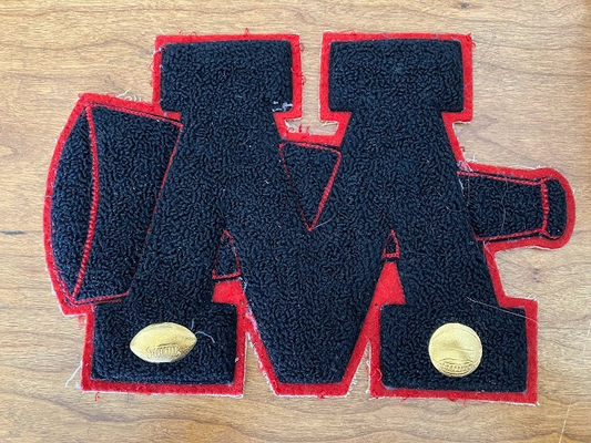 Varsity Letter M Jacket Patch - Red On Black M