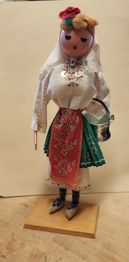 BULGARIA Doll Folk Costume Large 12" Tall Vintage Holding a Bucket