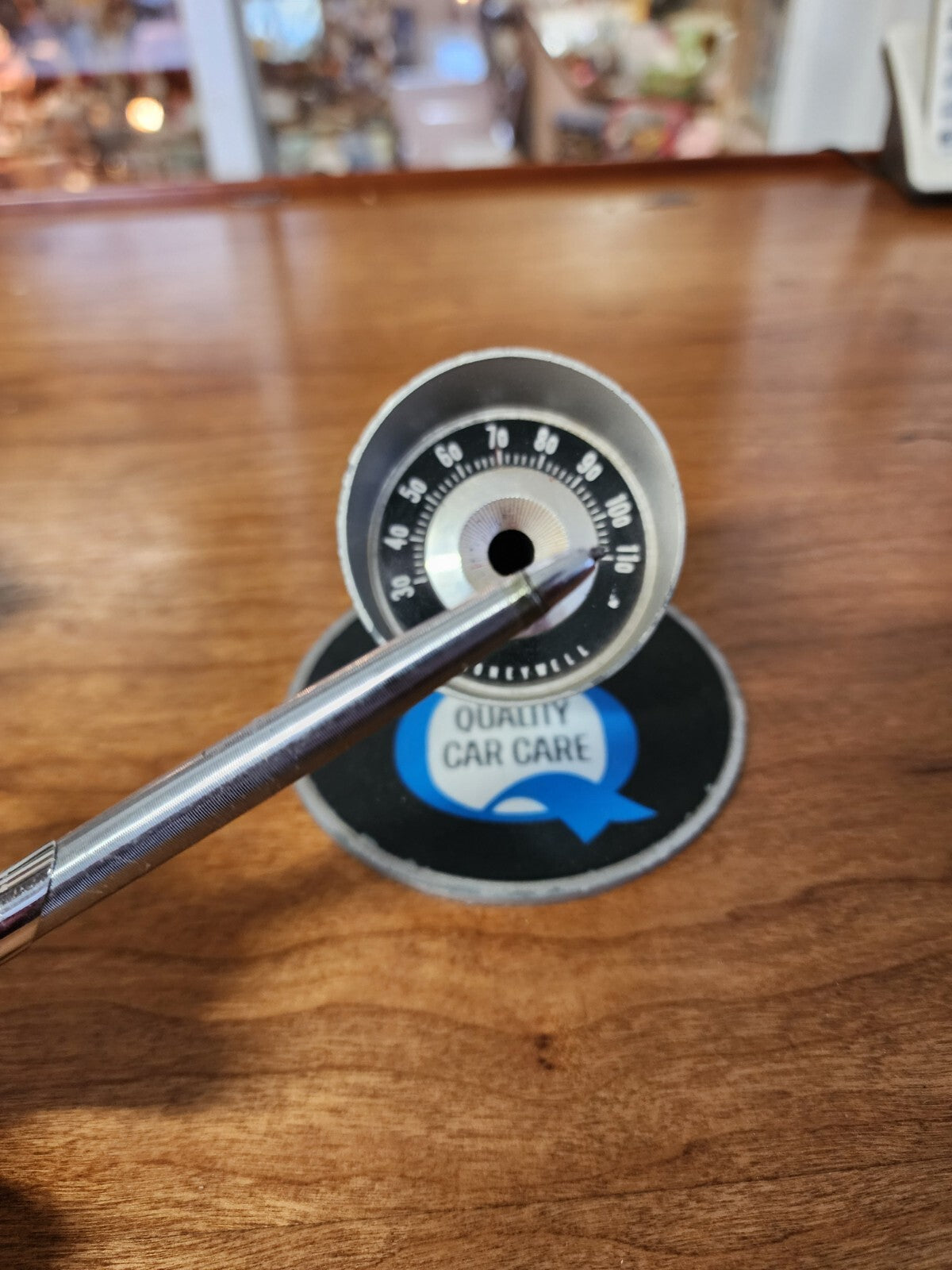 Vintage Honeywell QUALITY CAR CARE Desk Thermometer Pen Holder