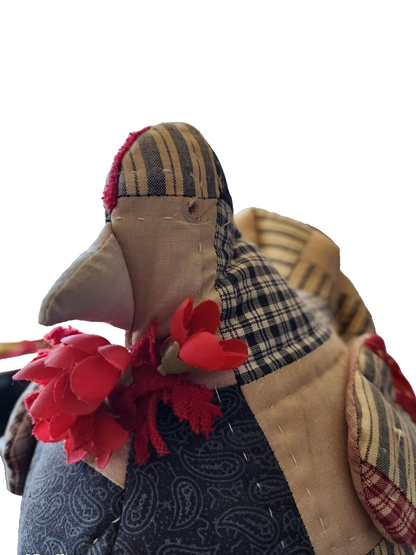 Patchwork Chicken Cloth Stuffed Freestanding Farmhouse Decor 11"