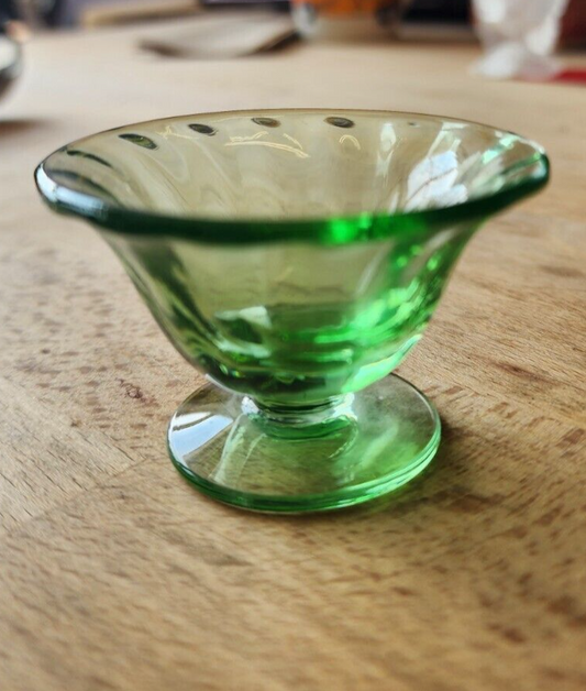 Vintage Rib Swirl Vaseline Salt Cellar Dish