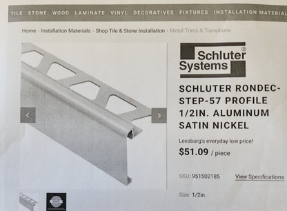 Schluter Rondecstep-57 profile 1/2in. Aluminum Satin Nickel