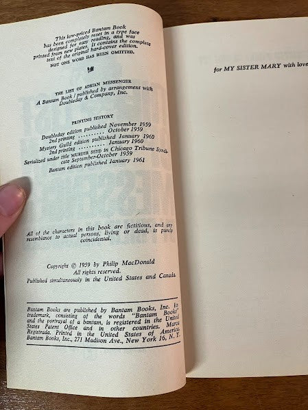 Bantam Book - THE LIST OF ADRIAN MESSENGER by Philip MacDonald