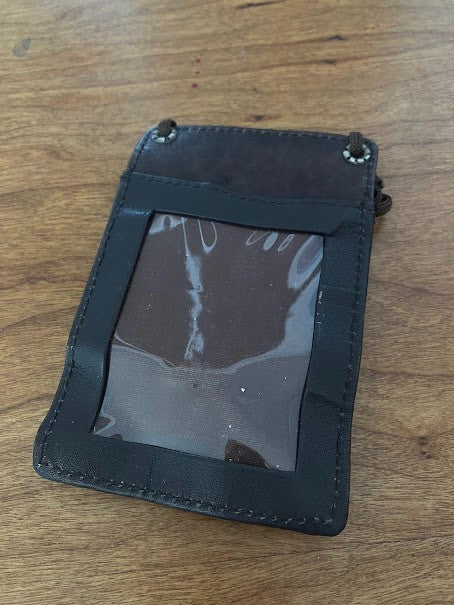 ID Holders: Black Leather Wallets - With Neck Straps (2)