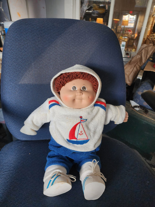 Vtg Cabbage Patch Kids Doll 1982 Boy Overalls Red Hair - 2 Outfits