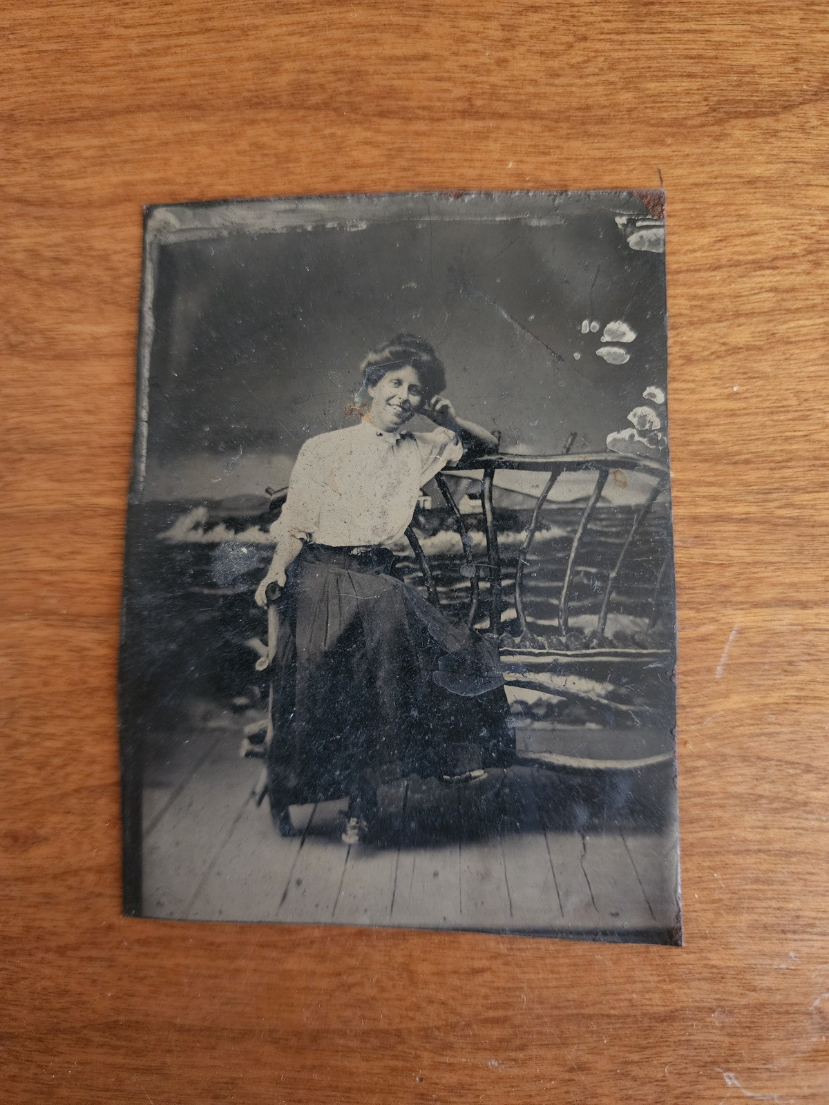 Antique Tintype Photo Portrait Lady by the Sea