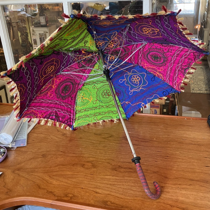 Indian fringed sun umbrella, hand-embroidered