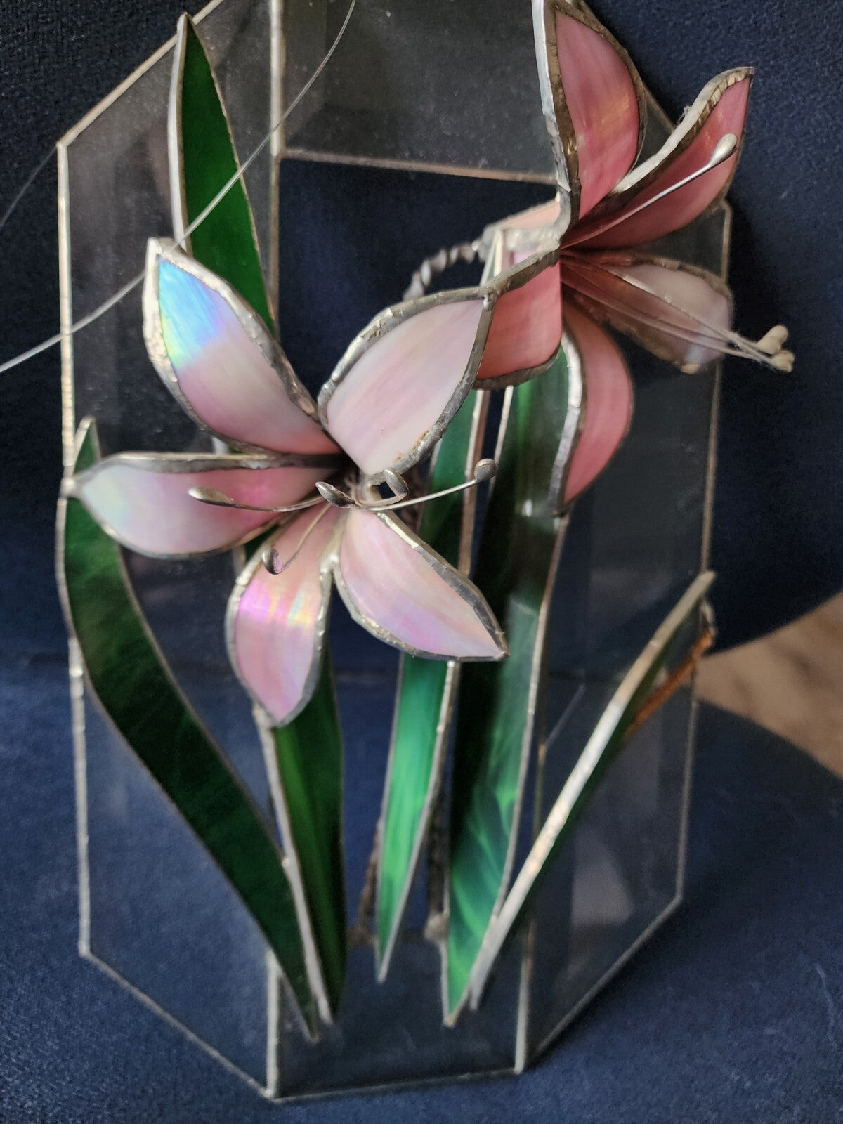 3-D Lily Flowers Hanging Art made of Fused Stained Glass