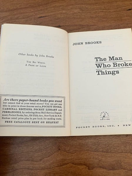 Vtg Pocket Book - THE MAN WHO BROKE THINGS by John Brooks