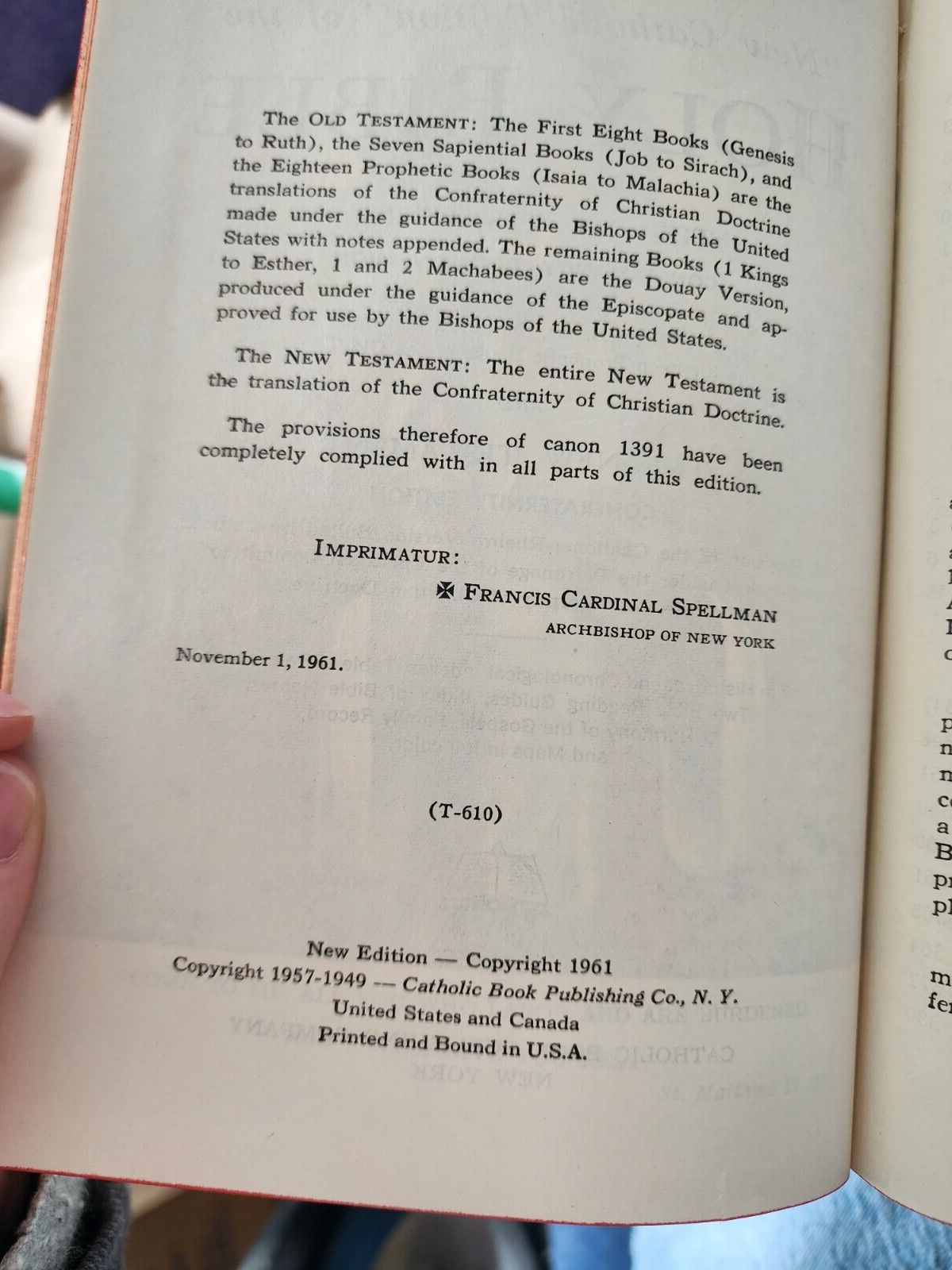 VTG HOLY BIBLE ST JOSEPH NEW CATHOLIC EDITION, Confraternity Edition, 1962