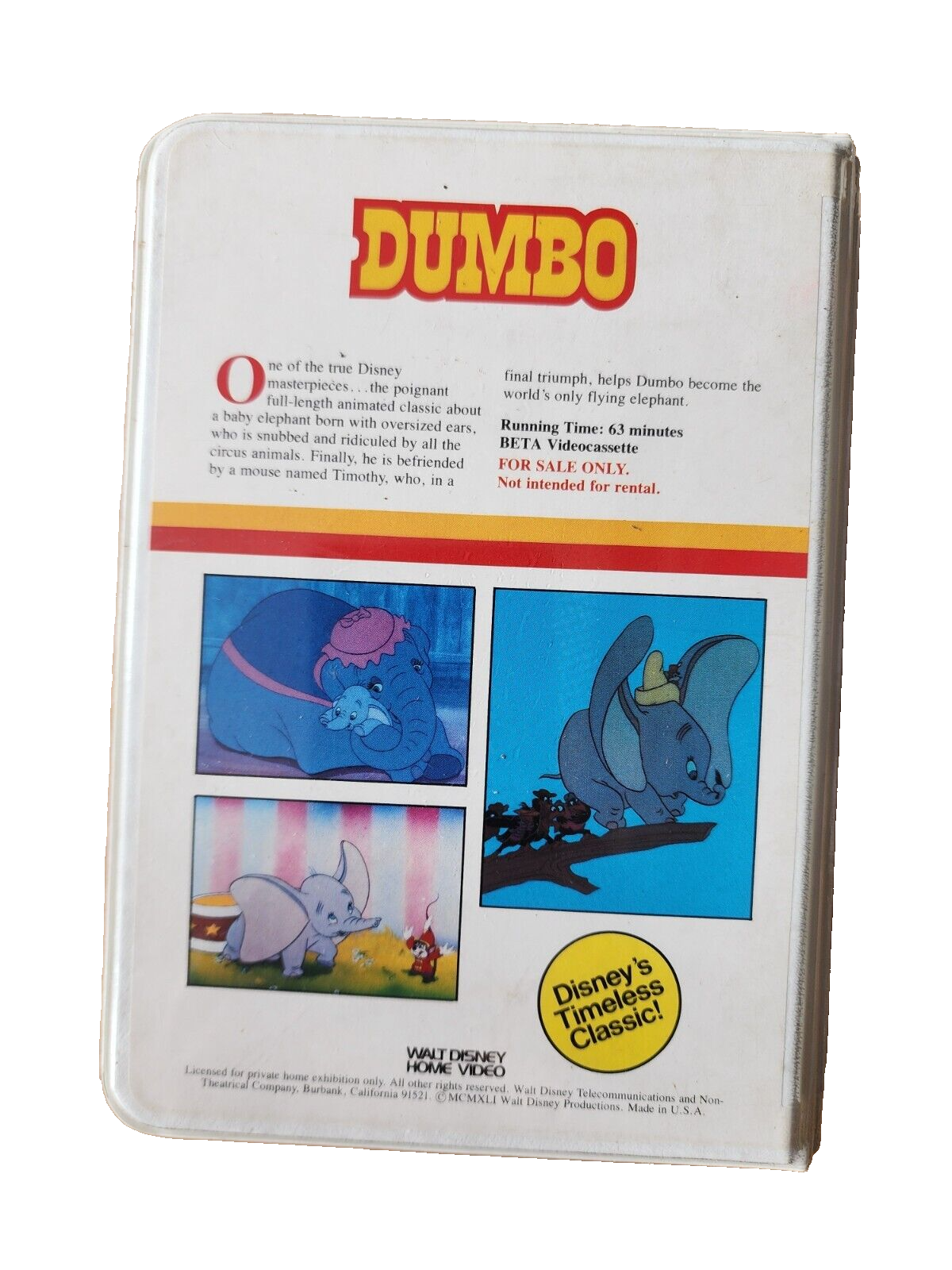 Vintage Walt Disney Dumbo BETA Cassette tape 1985