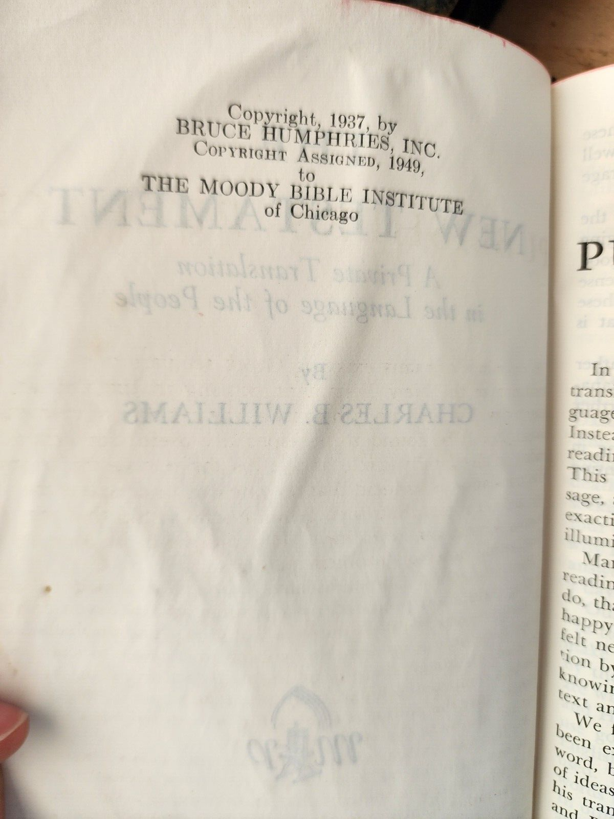 The New Testament, Charles Williams Black Leather, 1960 Moody Press
