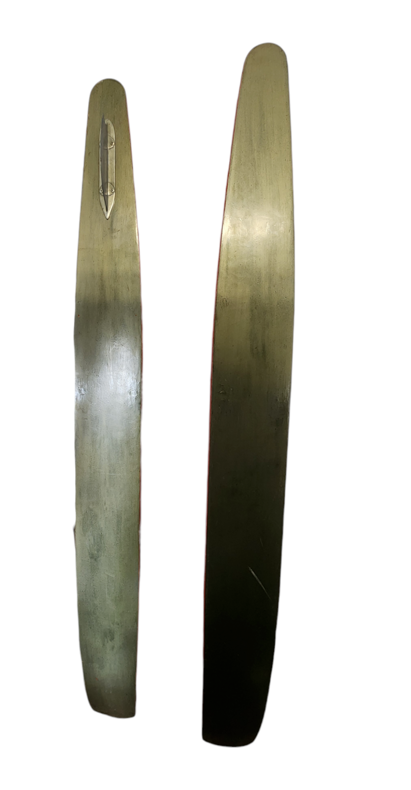 Red vintage pair of adjustable water skis