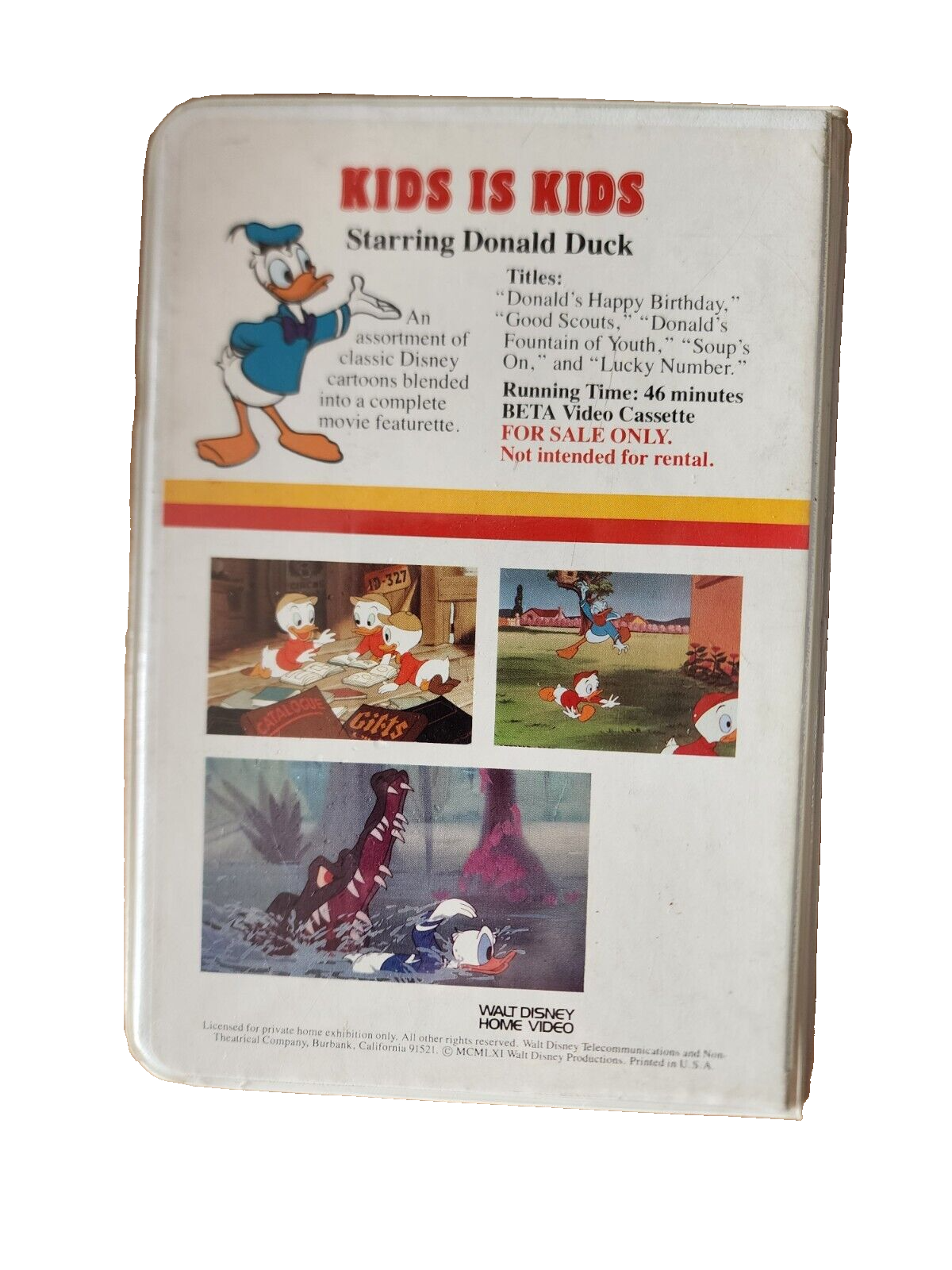 Walt Disney Home Video KIDS IS KIDS Starring Donald Duck (Beta) Collector