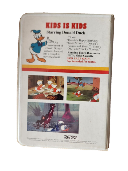 Walt Disney Home Video KIDS IS KIDS Starring Donald Duck (Beta) Collector