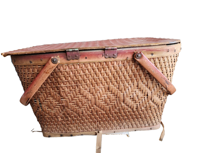 Large Wicker picnic basket 20" Vintage Wood big brown storage