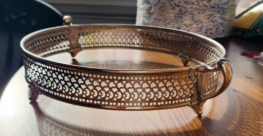 Antique Silver Plate Holder - Two Handle 9.5” round 2” deep 1914