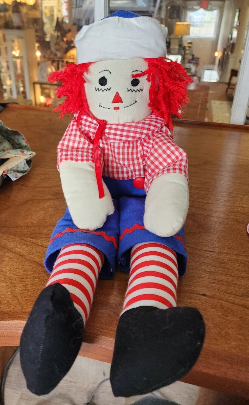 Handmade Raggedy Andy Doll 17” Embroidered Face with Sailor Hat