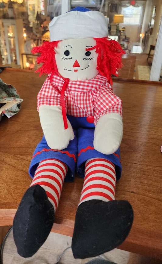 Handmade Raggedy Andy Doll 17” Embroidered Face with Sailor Hat