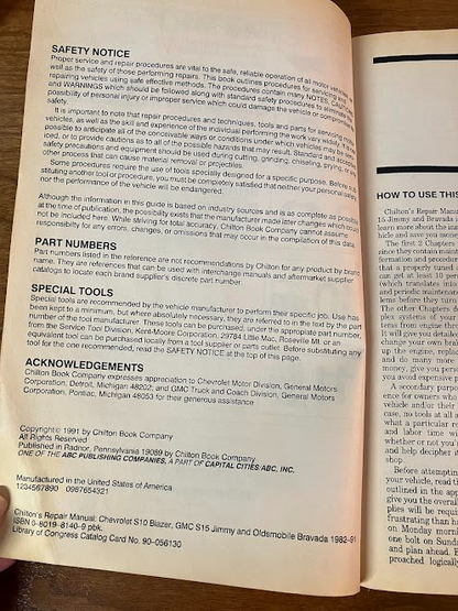 CHILTON'S - Chevrolet s-10 Blazer GMC S-15 Jimmy Oldsmobile Bravada 1982-91