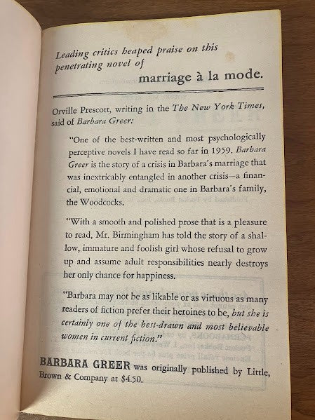 Cardinal Book - Barbara Greer by Stephen Birmingham