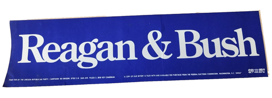 ORIGINAL 1980'S REAGAN & BUSH BUMPER STICKER ~3" x 11" PRESIDENTIAL CAMPAIGN