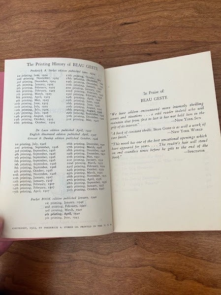 Vtg Pocket Book - Beau Geste: by P.C. Wren