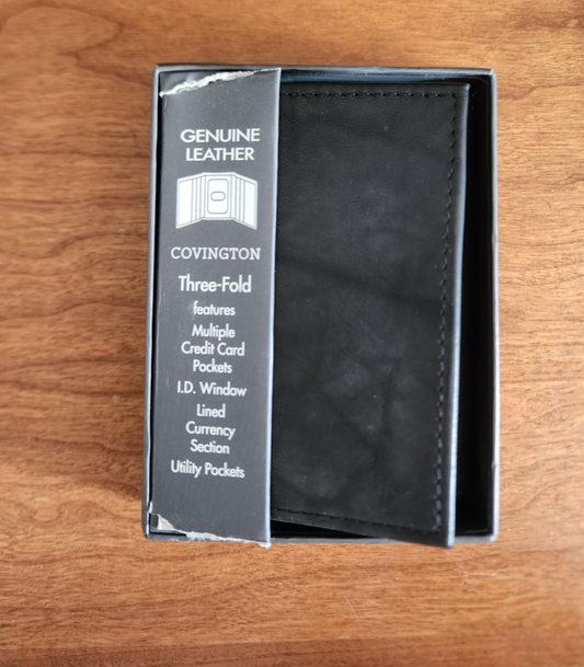 Covington Men’s Black Leather Wallet Three Fold